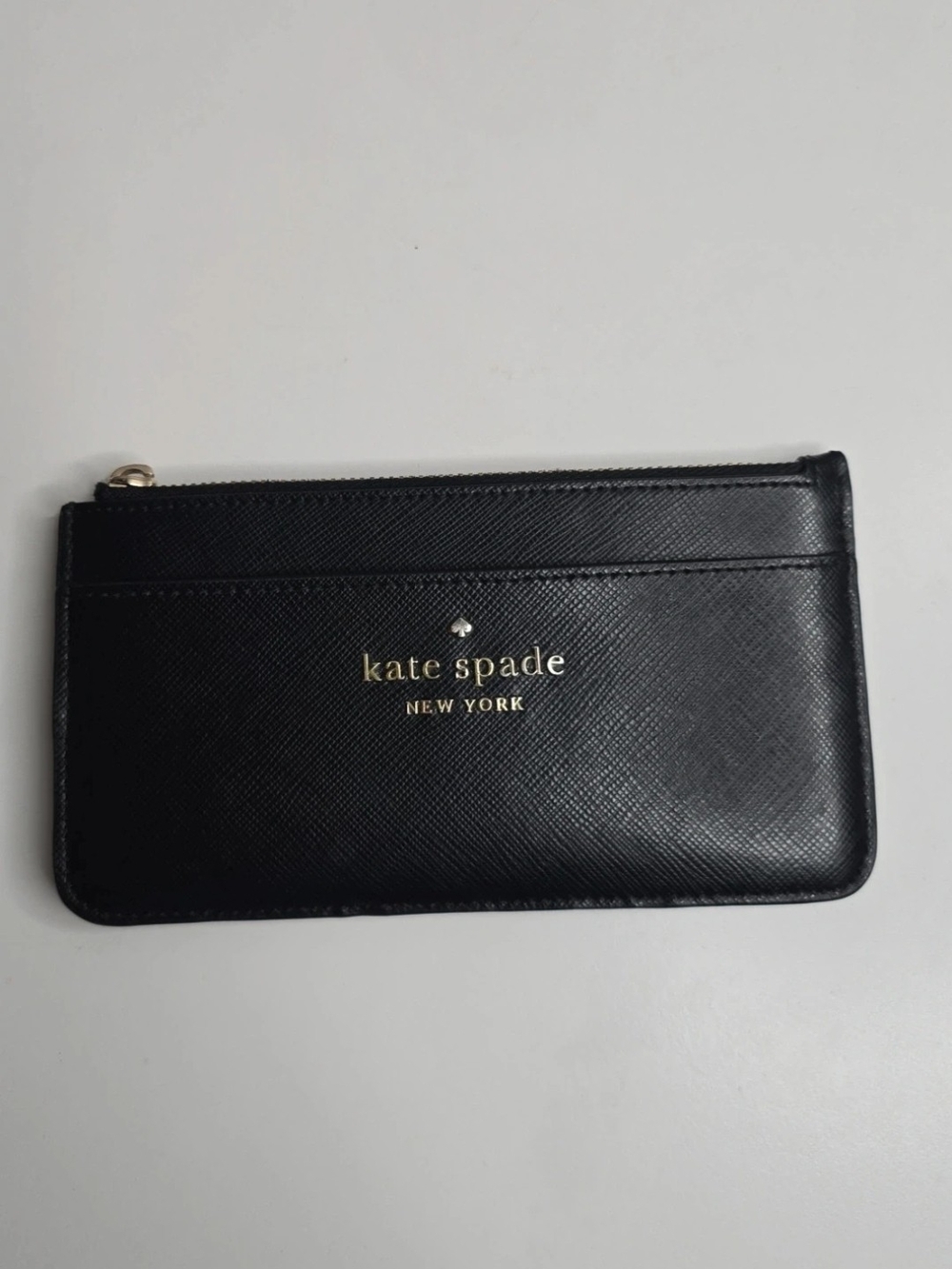 Kate Spade Staci Large Slim Card Holder Black Saffiano Leather Zip Wallet